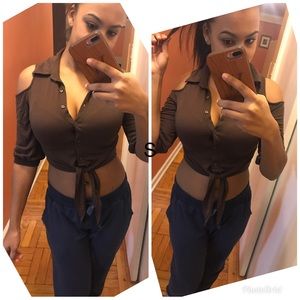 Brown lace button down